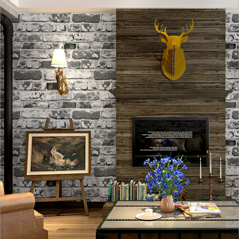 Retro 3D cement brick pattern imitation brick black brick red brick wallpaper restaurant Hot pot restaurant bar industrial style wallpaper waterproof details Picture
