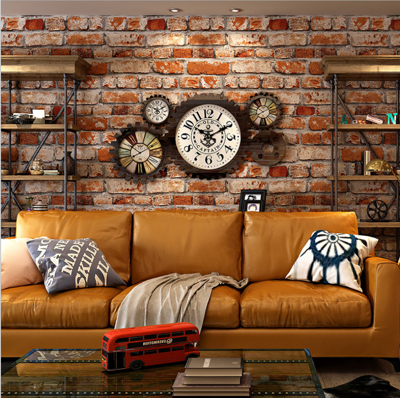 Retro 3D cement brick pattern imitation brick black brick red brick wallpaper restaurant Hot pot restaurant bar industrial style wallpaper waterproof Specification drawing