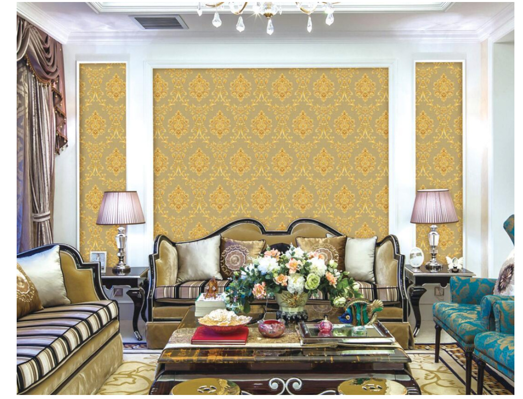 Foreign trade manufacturers wholesale European retro 3D pattern PVC wallpaper bedroom living room hotel color wallpaper details Picture