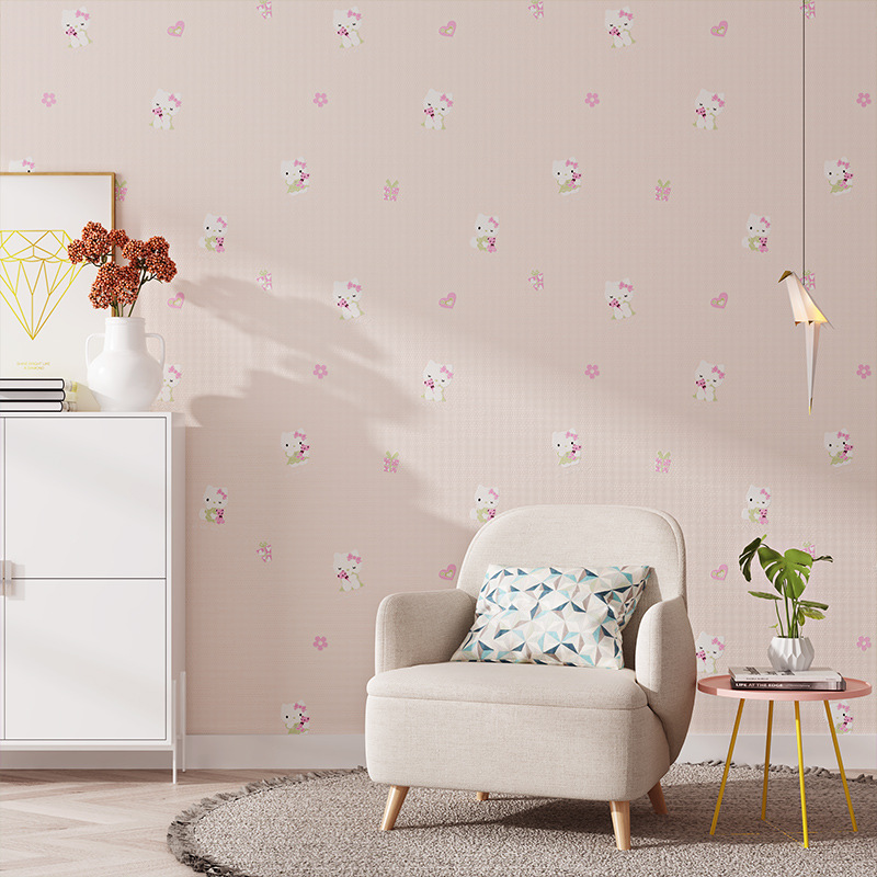 Self-adhesive wallpaper children's room cute cartoon pink girl princess room bedroom non-woven self-adhesive wallpaper details Picture