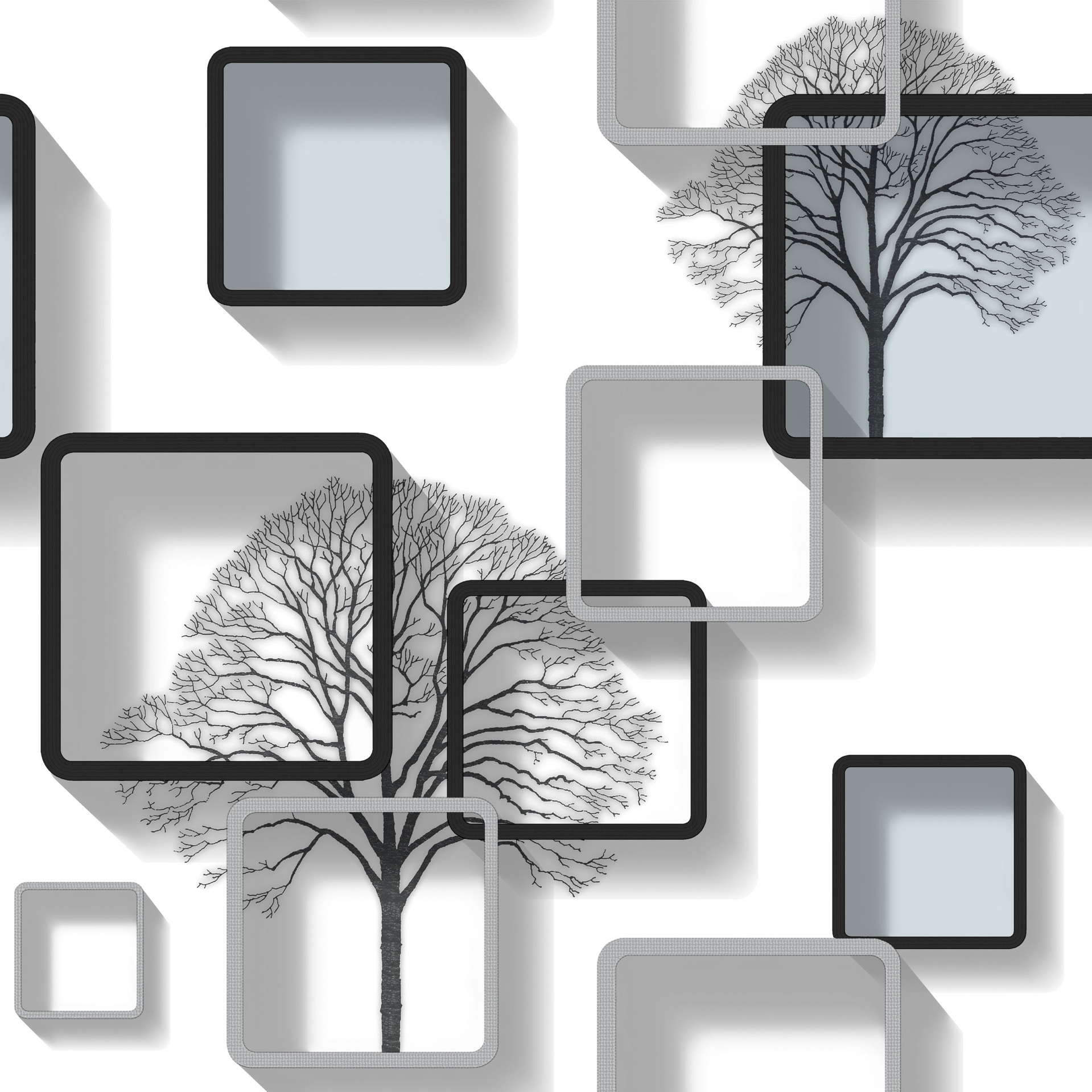 3D stereo square lattice wallpaper abstract black and white branch wallpaper bedroom living room TV background wall wallpaper blue Item Picture