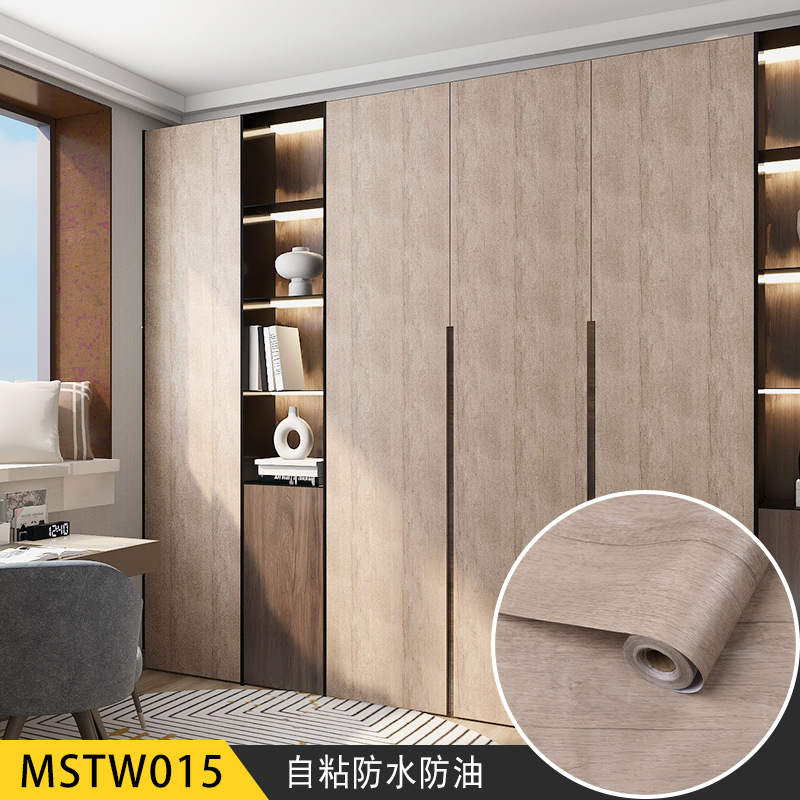 Waterproof and moisture-proof imitation wood grain stickers self-adhesive wallpaper bedroom clothes cabinet desktop wooden door paste old furniture renovation wallpaper full figure