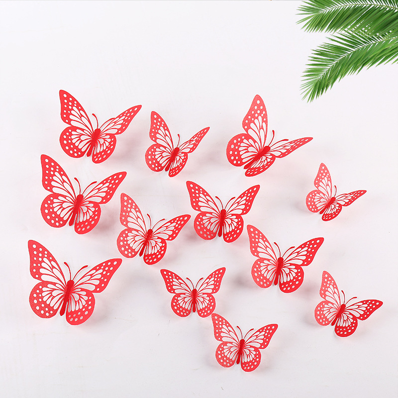 Hollowed out Butterfly 3D Hollowed out imitation metal butterfly wall decoration home living room three-dimensional butterfly decorative stickers Specification drawing