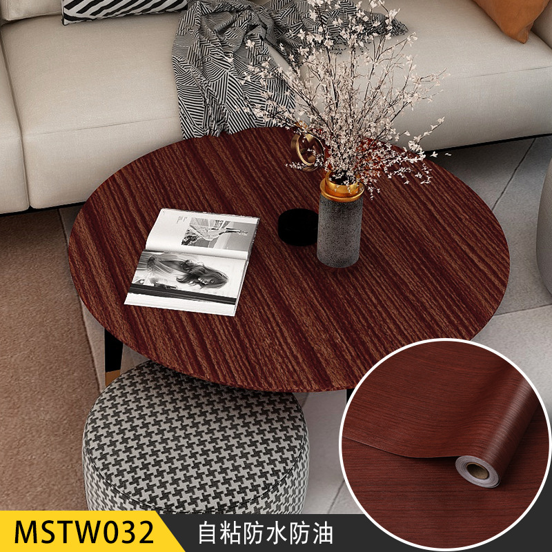 Waterproof and moisture-proof imitation wood grain stickers self-adhesive wallpaper bedroom clothes cabinet desktop wooden door paste old furniture renovation wallpaper Specification drawing