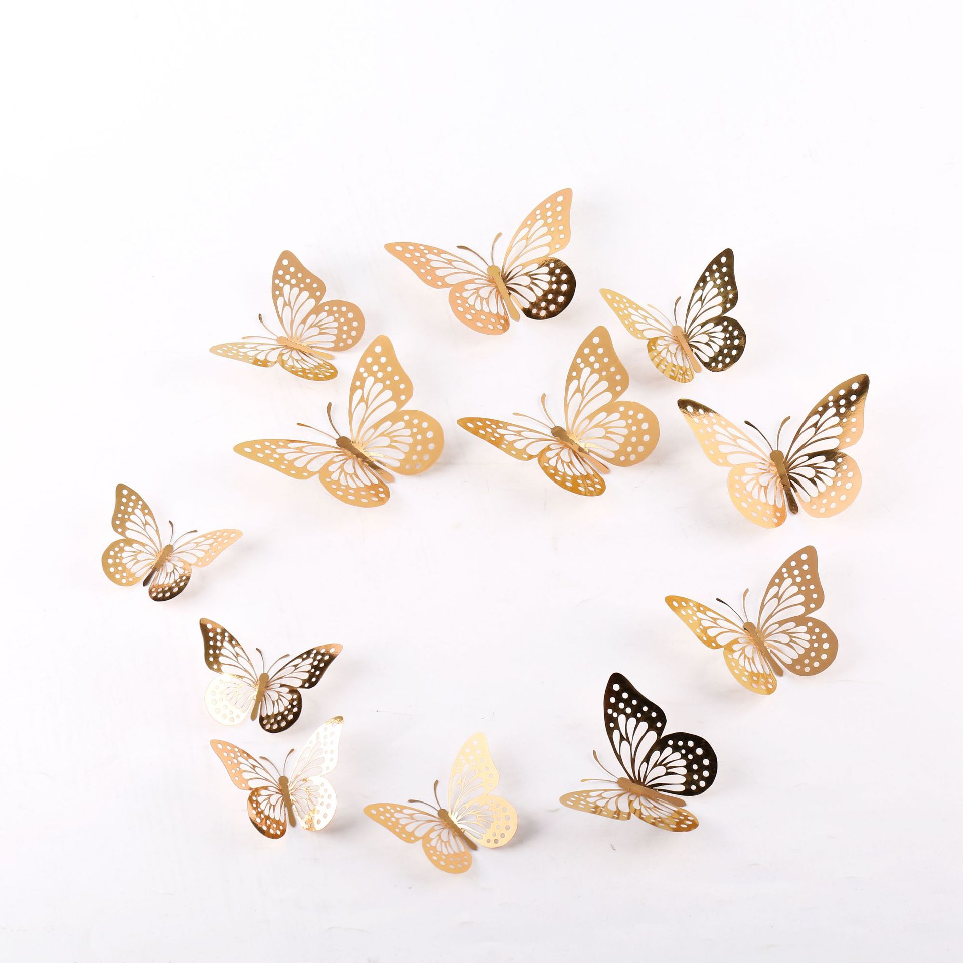 Hollowed out Butterfly 3D Hollowed out imitation metal butterfly wall decoration home living room three-dimensional butterfly decorative stickers full figure