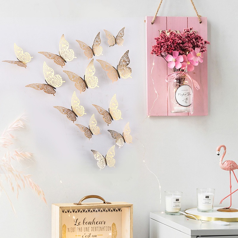 Hollowed out Butterfly 3D Hollowed out imitation metal butterfly wall decoration home living room three-dimensional butterfly decorative stickers details Picture
