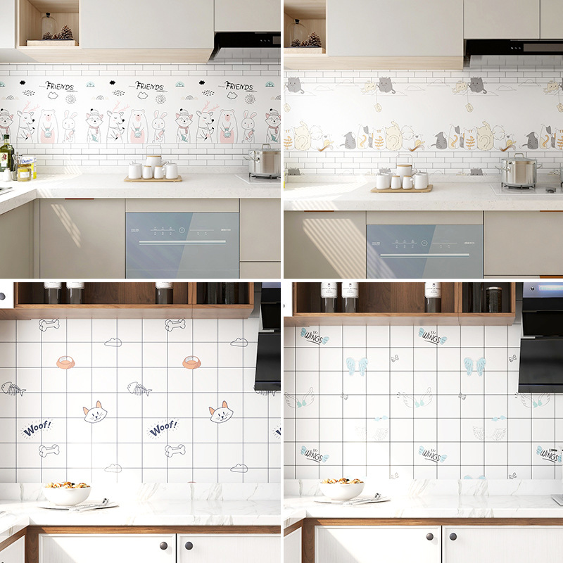 Kitchen oil-proof sticker waterproof oil-proof self-adhesive high temperature resistance range hood cooktop with cabinet wallpaper wallpaper can be replaced full figure