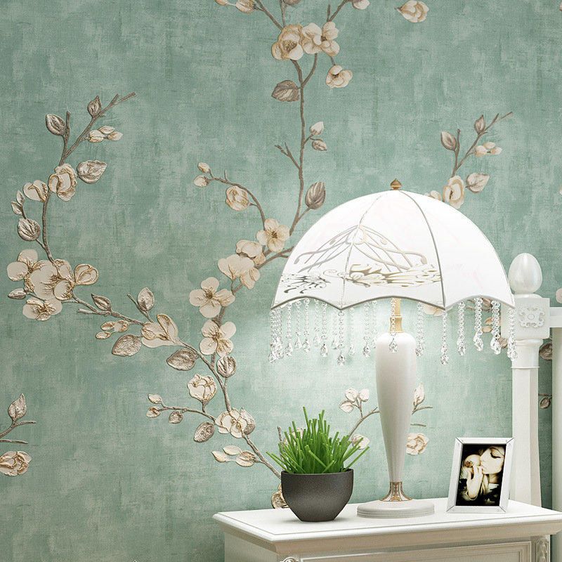 Retro 3d fine pressed non-woven wallpaper bedroom warm living room background wall beauty salon plain pattern AB version wallpaper Application Scenario