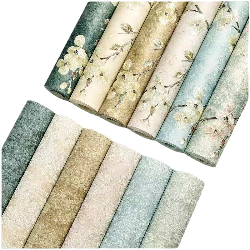 Retro 3d fine pressed non-woven wallpaper bedroom warm living room background wall beauty salon plain pattern AB version wallpaper Item Picture