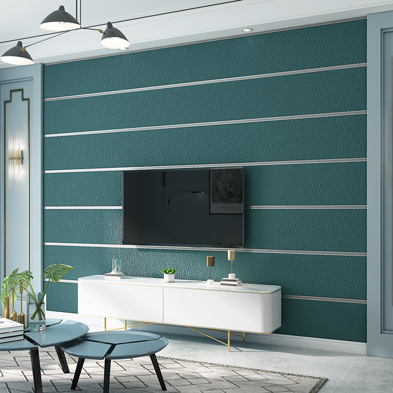 Thickened 3d three-dimensional deerskin velvet wallpaper wide stripes bedroom warm bedside background wall TV wall paper horizontal stickers full figure