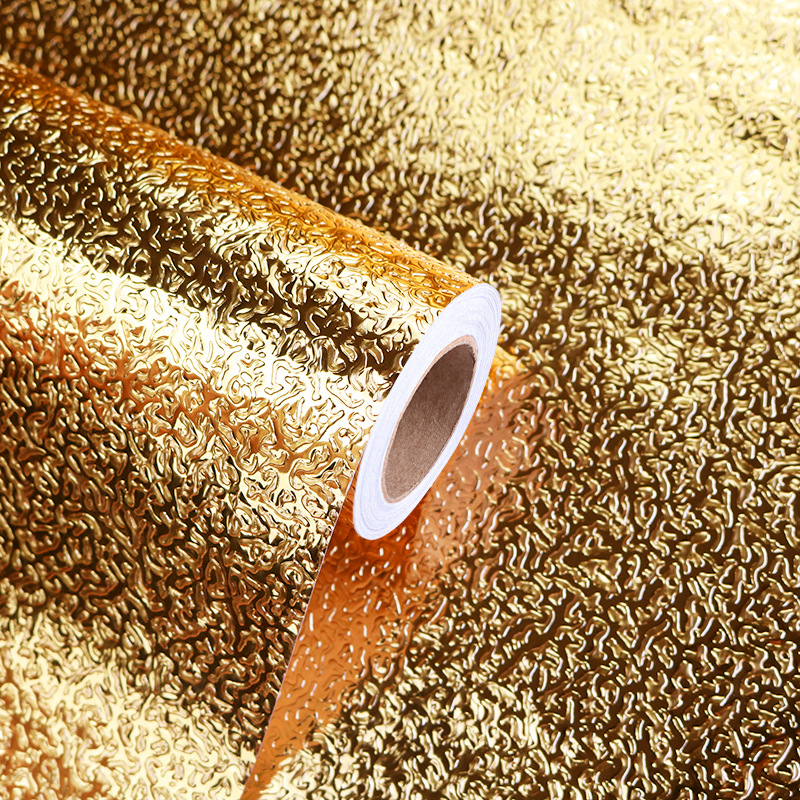 Gold aluminum foil grain oil proof stickers Kitchen stove high temperature resistant cabinets waterproof and moisture-proof self-adhesive PVC wallpaper thickened details Picture