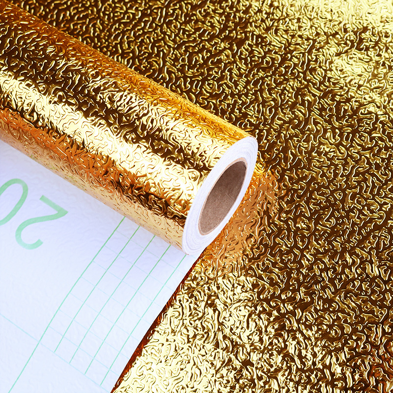 Gold aluminum foil grain oil proof stickers Kitchen stove high temperature resistant cabinets waterproof and moisture-proof self-adhesive PVC wallpaper thickened Specification drawing
