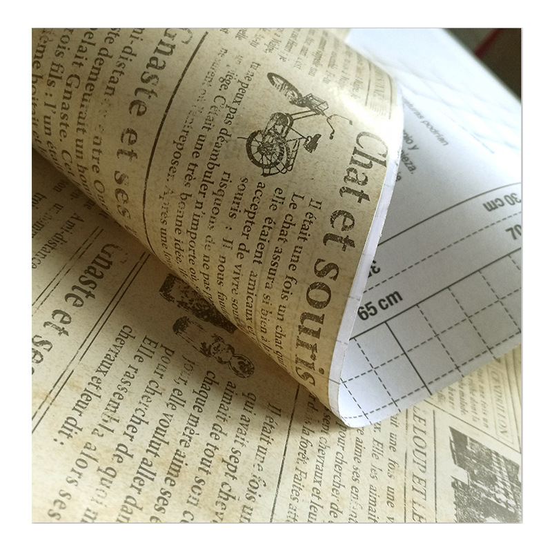 Self-adhesive Wallpaper Retro bedroom college dormitory dormitory wall stickers table cabinet furniture refurbished since stickers yellow newspaper Item Picture