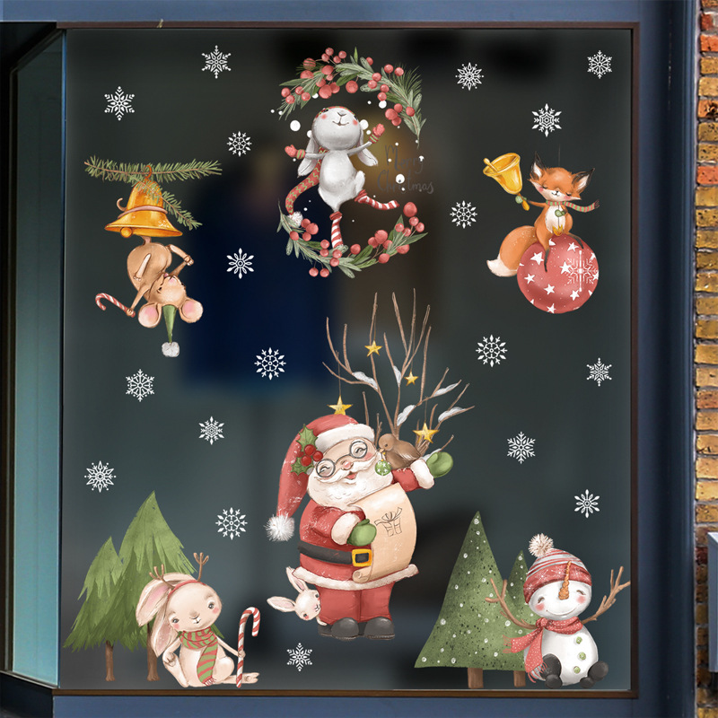 Christmas gifts Santa Claus 2023 New Year stickers window decoration Stickers Painting Elk Snowflake glass wall stickers Application Scenario