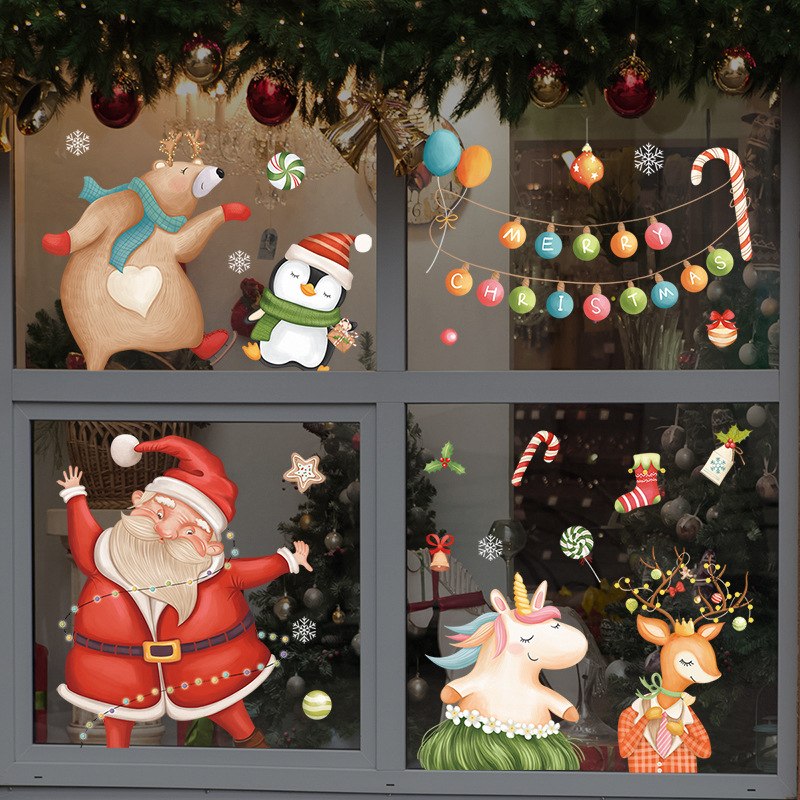 Christmas gifts Santa Claus 2023 New Year stickers window decoration Stickers Painting Elk Snowflake glass wall stickers Item Picture
