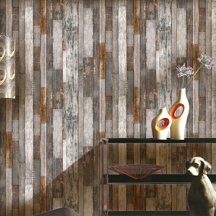 Chinese retro 3d wood grain wallpaper wooden paper porch background corridor hotel restaurant PVC project wallpaper wholesale details Picture