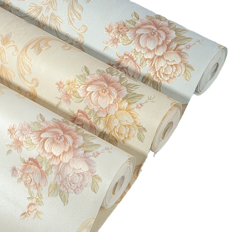 Self-adhesive wallpaper 3d three-dimensional thickened non-woven fine pressed European pastoral bedroom warm bedside living room background wall wallpaper Item Picture
