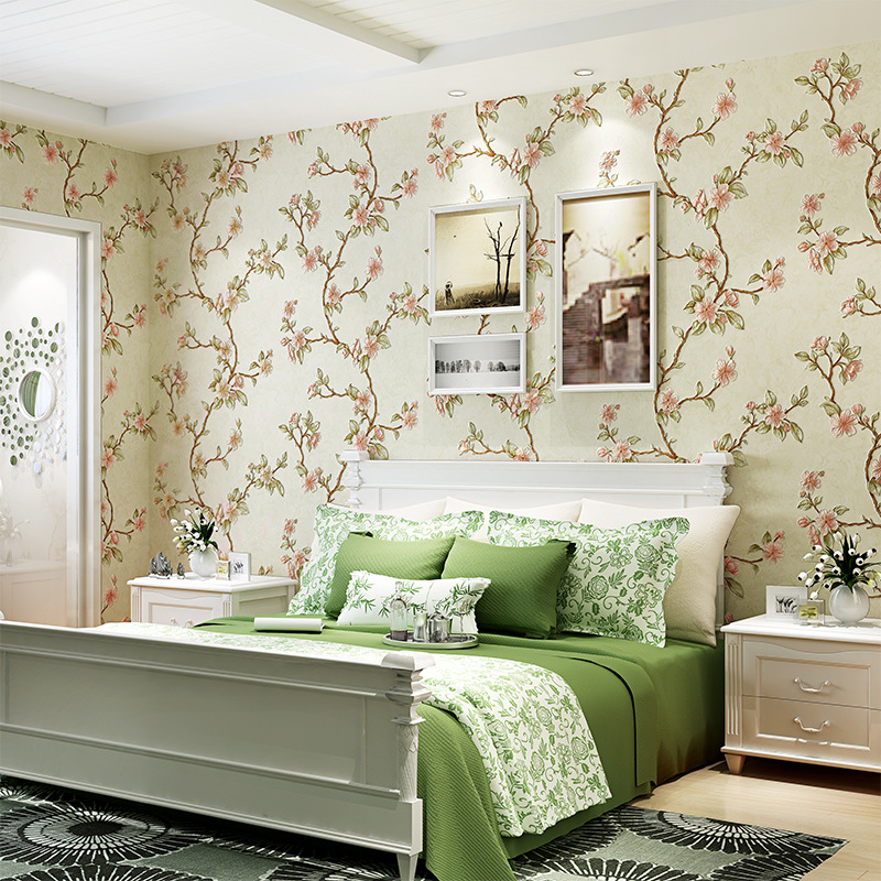 Self-adhesive wallpaper non-woven European pastoral 3d stereo wallpaper bedroom bedside living room background wall paper household Application Scenario