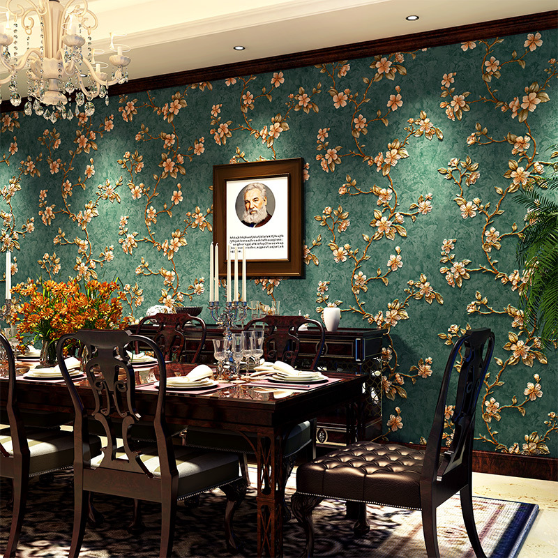 Self-adhesive wallpaper non-woven European pastoral 3d stereo wallpaper bedroom bedside living room background wall paper household details Picture