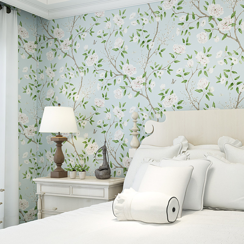 Foreign trade batch American country wallpaper living room sofa TV background wall bedroom small fresh pastoral bedside wallpaper details Picture
