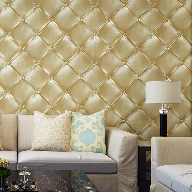 Simple European 3d imitation soft package imitation leather pattern diamond wallpaper bedroom bed living room hotel background wall wallpaper Specification drawing