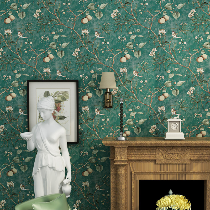 American country retro do old pastoral non-woven wallpaper apple tree flowers and birds bedroom living room stereo background wallpaper Specification drawing