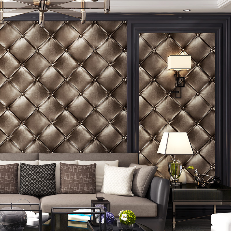 Simple European 3d imitation soft package imitation leather pattern diamond wallpaper bedroom bed living room hotel background wall wallpaper Application Scenario
