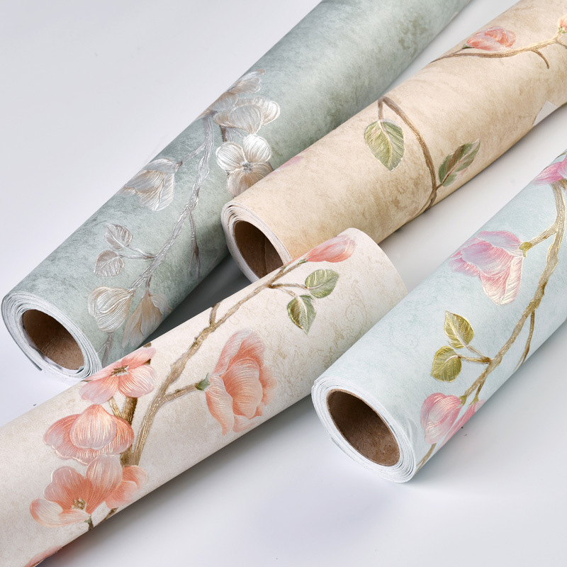 Wholesale self-adhesive simple 3d non-woven wallpaper fine pressed pastoral self-adhesive wallpaper bedroom warm refurbished stickers full figure