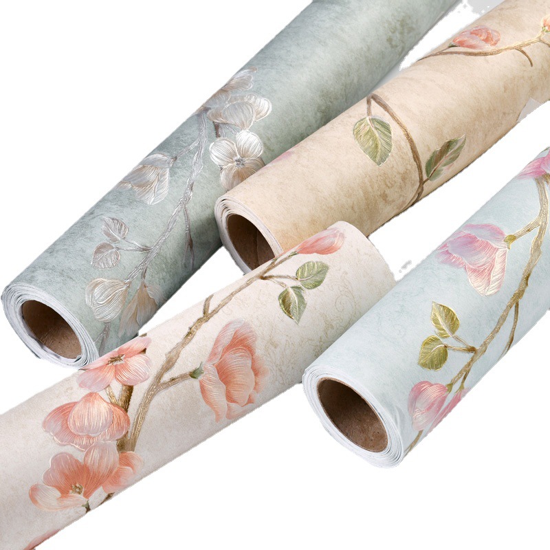 Wholesale self-adhesive simple 3d non-woven wallpaper fine pressed pastoral self-adhesive wallpaper bedroom warm refurbished stickers Item Picture