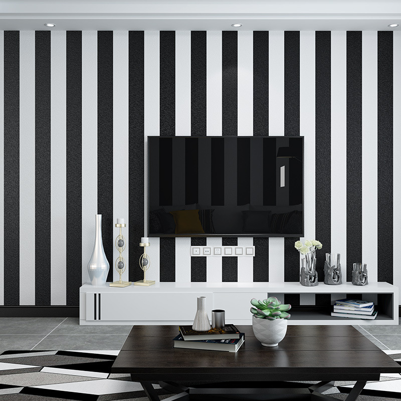 Modern simple black and white striped wallpaper wide striped living room bedroom children's room dining hall corridor hotel background wallpaper details Picture