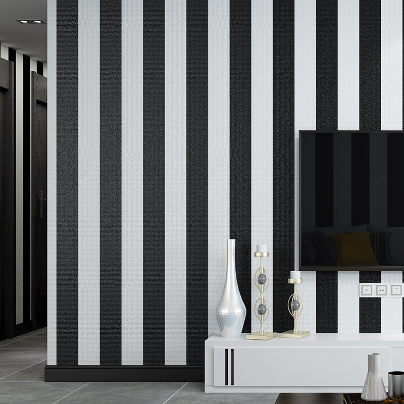 Modern simple black and white striped wallpaper wide striped living room bedroom children's room dining hall corridor hotel background wallpaper Specification drawing