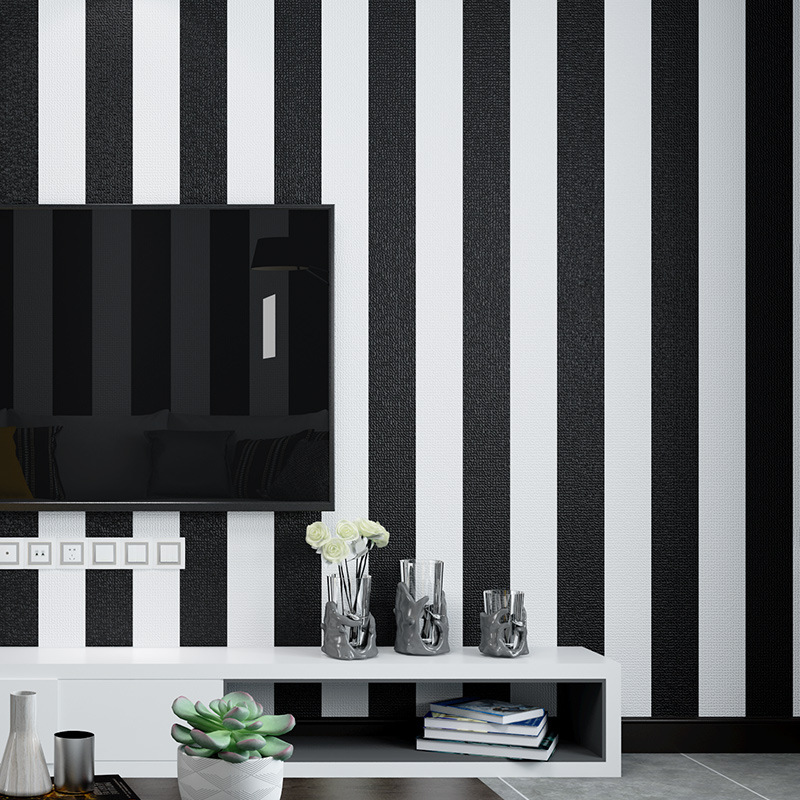 Modern simple black and white striped wallpaper wide striped living room bedroom children's room dining hall corridor hotel background wallpaper full figure