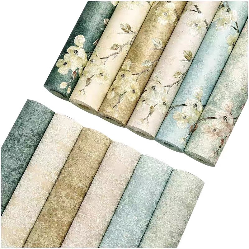 Self-adhesive retro 3d fine pressed non-woven wallpaper bedroom warm living room plain pattern AB version refurbished self-adhesive wallpaper Item Picture