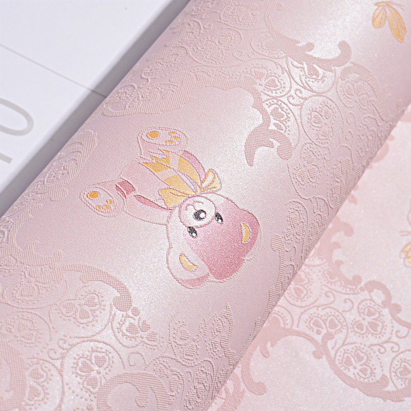 Self-adhesive wallpaper Children's room cartoon bear Boy Girl Bedroom cute pink princess room 3d non-woven wallpaper Application Scenario