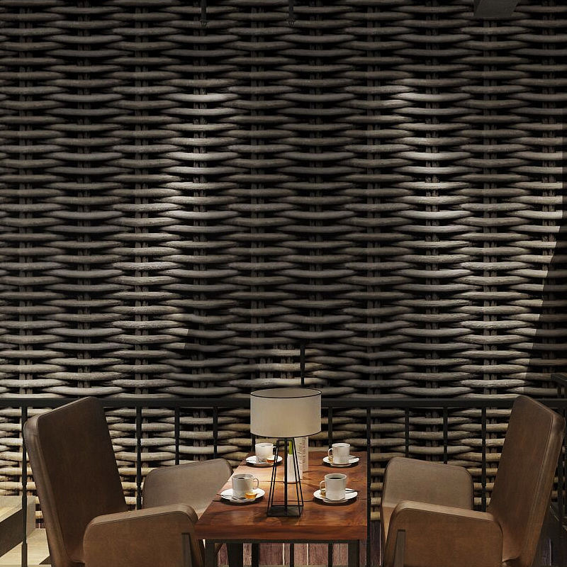 Chinese simulation 3d imitation bamboo woven bamboo mat wallpaper rattan woven grass woven hotel ceiling ceiling project PVC wallpaper Specification drawing