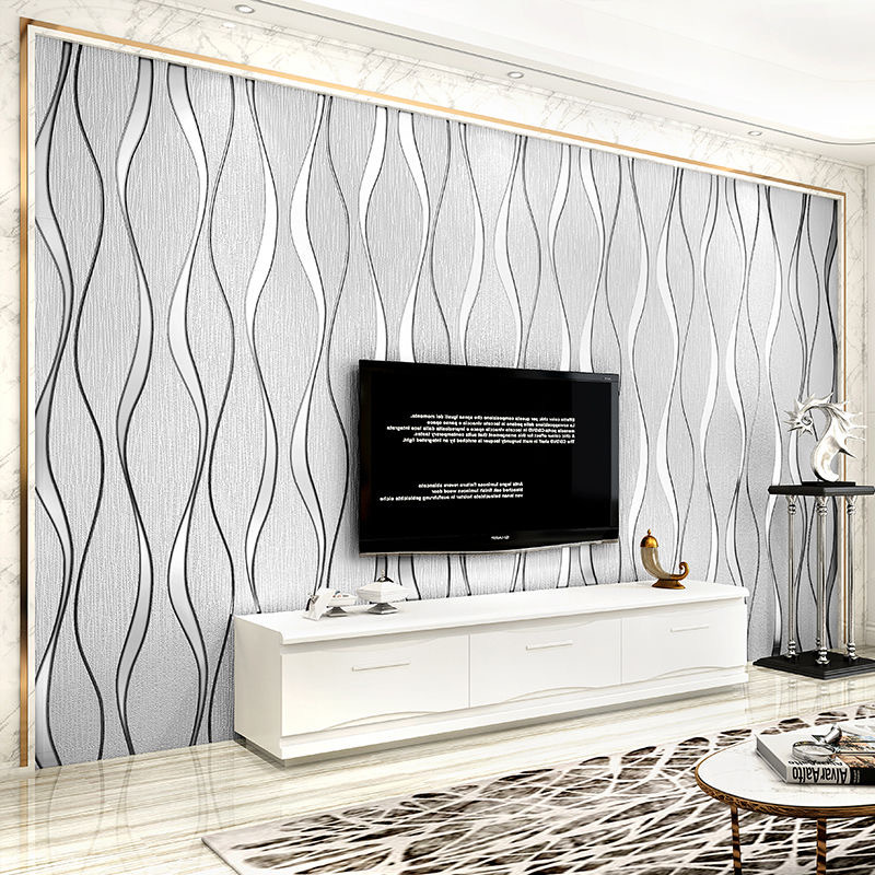 Striped 3d non-woven wallpaper brush glue bedroom warm living room background wall household shop engineering non-self-adhesive wallpaper details Picture