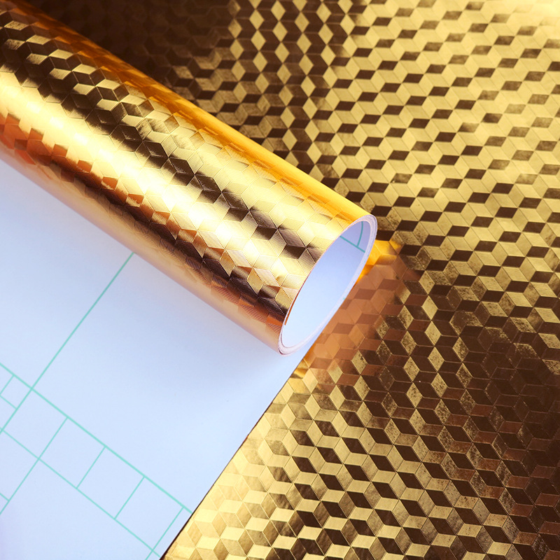Gold plaid oil proof stickers Kitchen self-adhesive cooktop high temperature resistant cabinets waterproof moisture-proof Buddhist Hall decorative film Specification drawing