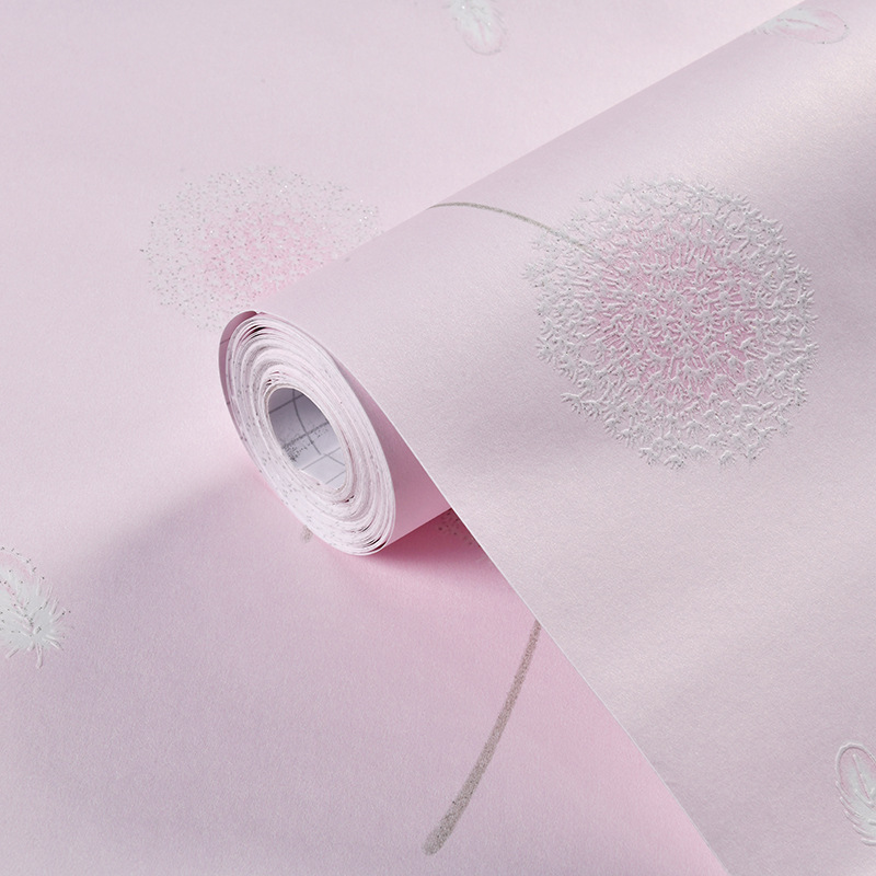 Self-adhesive wallpaper pink dandelion girl background wall Bedroom children's room Princess room marriage room non-woven wallpaper Application Scenario
