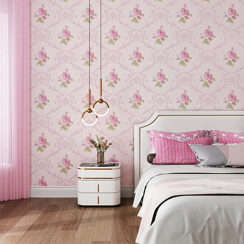 Non-woven fine pressed wallpaper self-adhesive pastoral style bedroom living room TV background wall self-adhesive wallpaper 3d stereo stickers Specification drawing