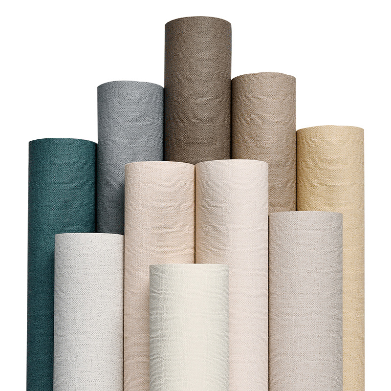 Plain wallpaper modern simple 3d imitation diatom mud living room background hotel imitation linen pattern PVC waterproof wallpaper Item Picture