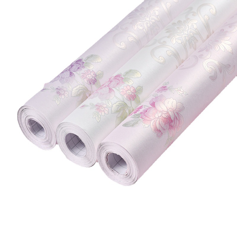 Non-woven fine pressed wallpaper self-adhesive pastoral style bedroom living room TV background wall self-adhesive wallpaper 3d stereo stickers Item Picture