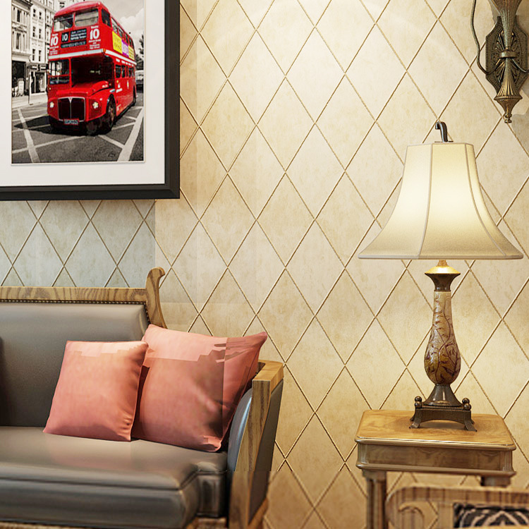 Modern simple non-woven wallpaper three-dimensional 3D diamond lattice bedroom living room sofa TV background wall wallpaper details Picture