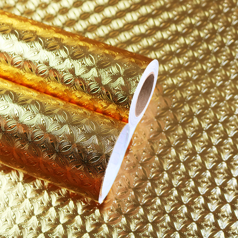 Gold self-adhesive wallpaper kitchen oil proof stickers high temperature cabinet waterproof moisture-proof thickened copper money decorative film full figure