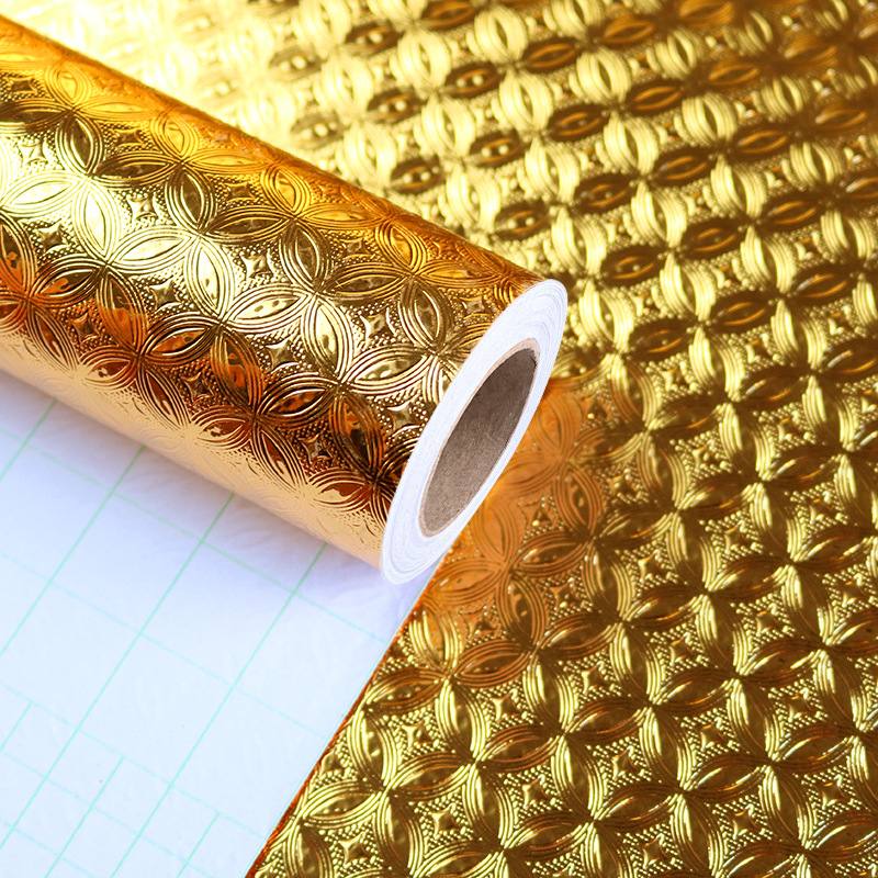 Gold self-adhesive wallpaper kitchen oil proof stickers high temperature cabinet waterproof moisture-proof thickened copper money decorative film Specification drawing