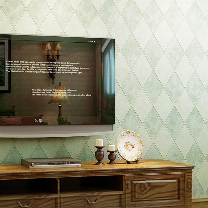 Modern simple non-woven wallpaper three-dimensional 3D diamond lattice bedroom living room sofa TV background wall wallpaper Application Scenario