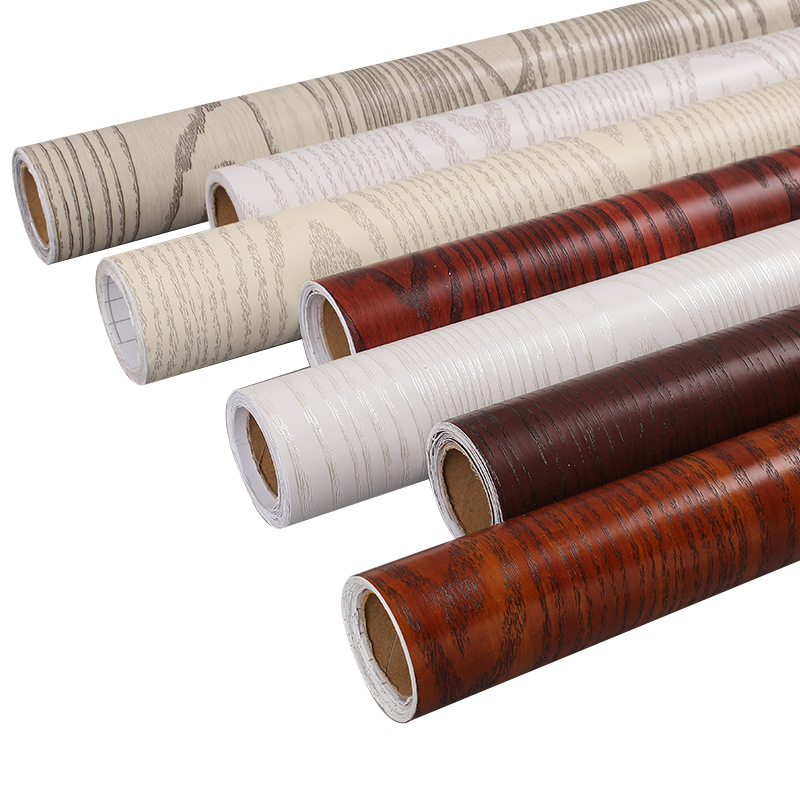 Xuan Mei PVC self-adhesive wallpaper thickened retro wood grain wholesale table clothes cabinet door cabinet old furniture renovation Item Picture