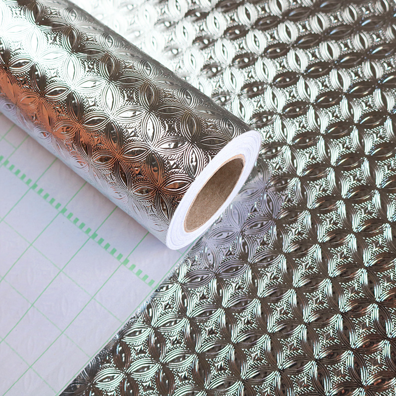 Silver copper coin pattern kitchen stickers high temperature resistant cabinets waterproof oil proof moisture proof silver wallpaper thickened self-adhesive wallpaper Specification drawing