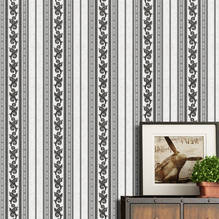 Retro simple European 3d vertical stripe wallpaper hotel hotel corridor office project decoration PVC wallpaper