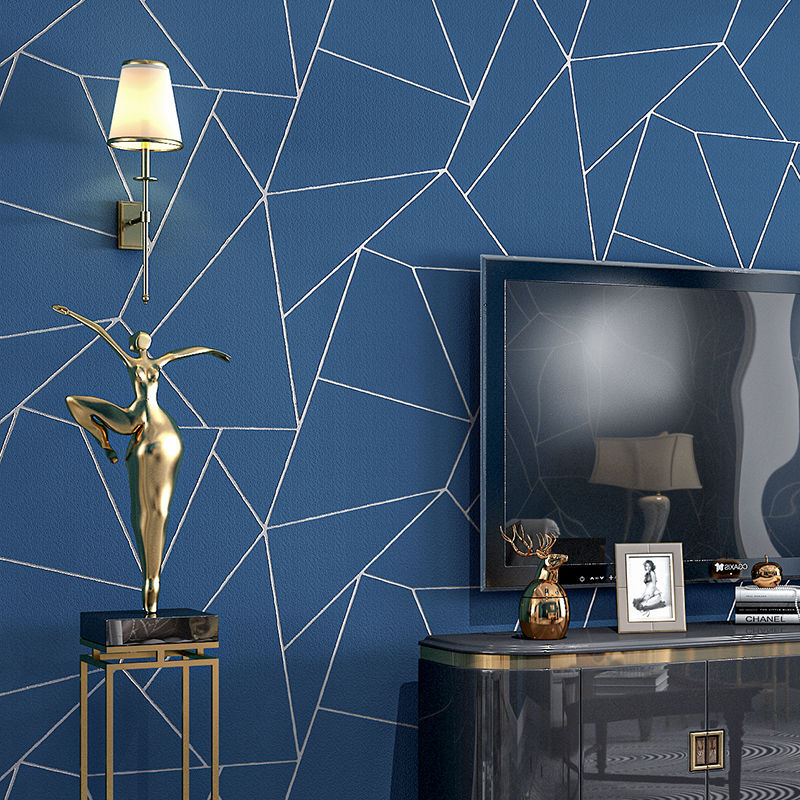 Simple personality stereoscopic 3d striped non-woven wallpaper curved diamond sofa background wall hotel bedroom wallpaper