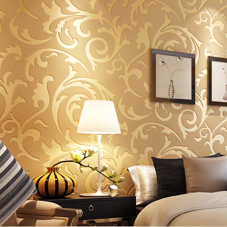 eBay Aliexpress simple European style 3D three-dimensional non-woven wallpaper hook flower Victoria leaf wallpaper factory wholesale